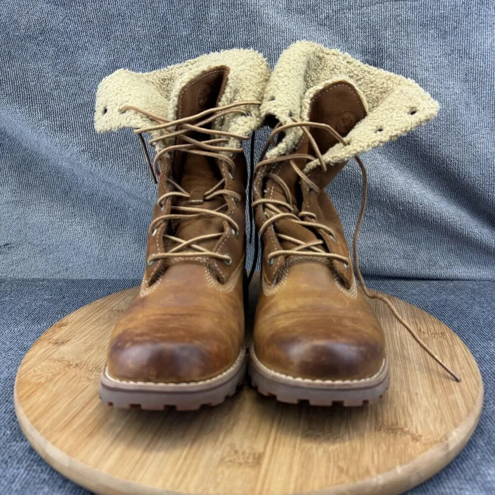 Timberland Boots Girls Size 4.5 Brown Leather Suede Shearling Lined Lace Up